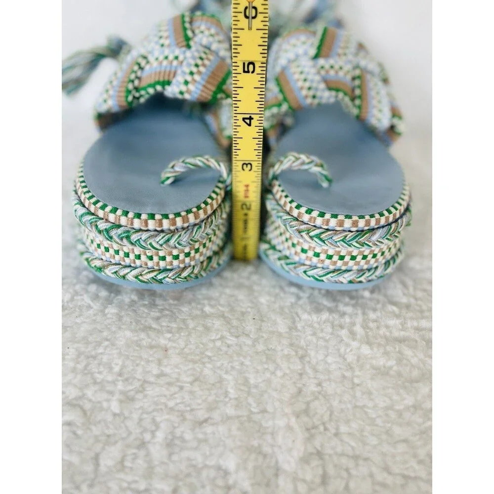 Anthropologie Amambaih Women Manuela Green Strappy Wedge Sandals Shoe EU 38 US 7